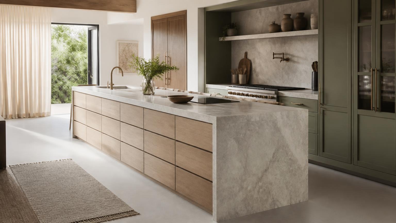Sample kitchen — island viewed across the room